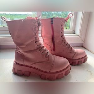 Pink Combat Boots Size Zipper